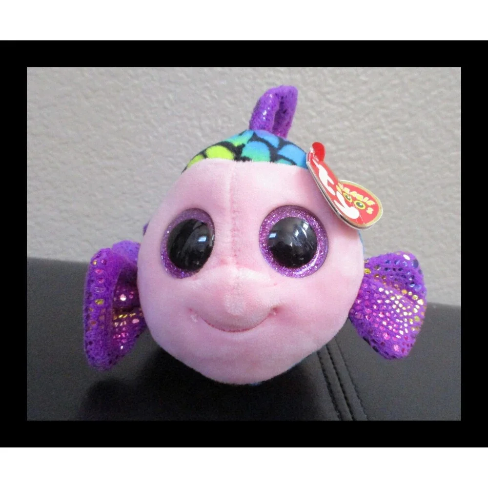 Ty Beanie Boos Flippy the Fish Big Purple Glitter Eyes USED